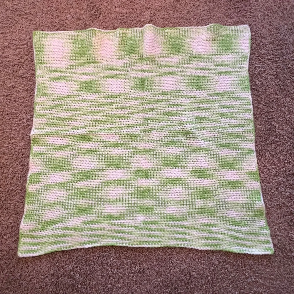 Handmade Crochet Baby Blanket Green White‎ Variegated Moss Stitch Afghan 36x36